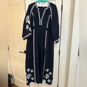 Boden | Dresses | Boden Embroidered Linen Dress Blue And White | Poshmark
